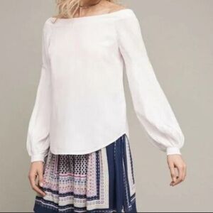 [US12]Floreat Anthropologie Linen Blend White Off-Shoulder WMN Poppy Bell Blouse